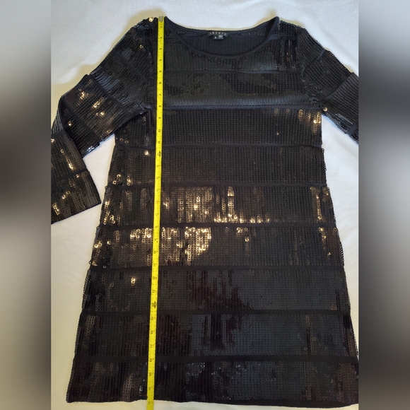 Theory Black Sequin 3/4 Length Long Sleeve Shift Dress Medium Like New - Picture 5 of 10